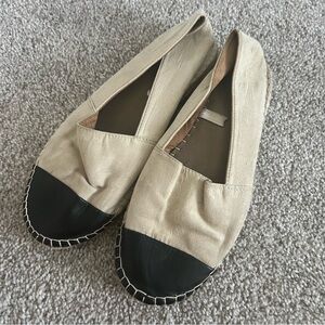 Tan Black Slip On Espadrille Loafer Flats